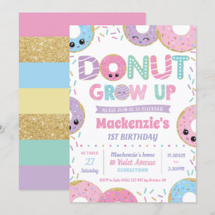 Donut groeit Kawaii Birthday Invitation Girl Kaart