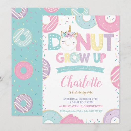 Donut groeit op 1 september Unicorn Doughnut Kaart (Voorkant / Achterkant)