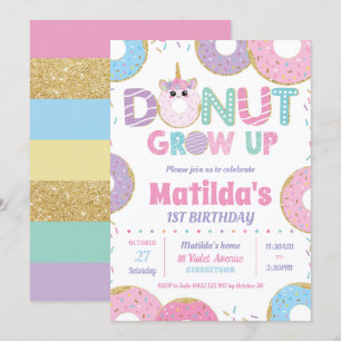 Donut groeit op Unicorn Birthday Invitation Girl Kaart