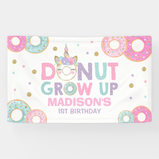 Donut Groeit Up Party Banner Donut & Unicorn Party (Horizontaal)