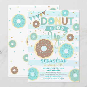 Donut Grow Up 1st Verjaardag Uitnodiging Boy Donut