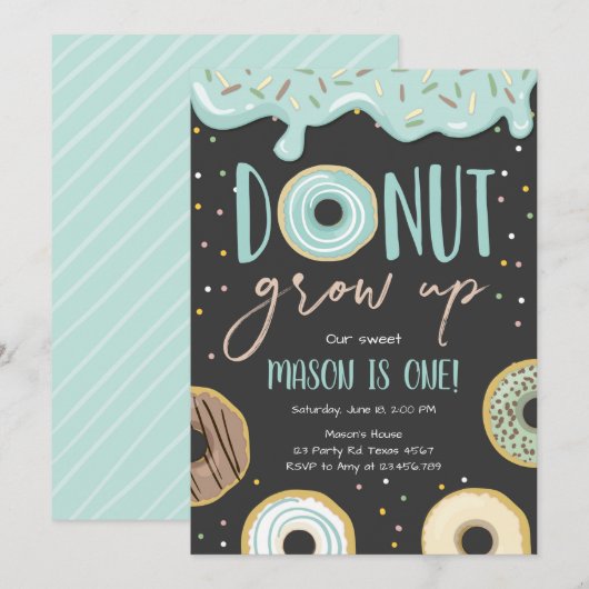 Donut Grow Up Blue Pastel Boy Eerste Verjaardag Kaart (Voorkant / Achterkant)