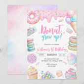 Donut Grow Up Donut Birthday Party Invitation (Devant / Derrière)