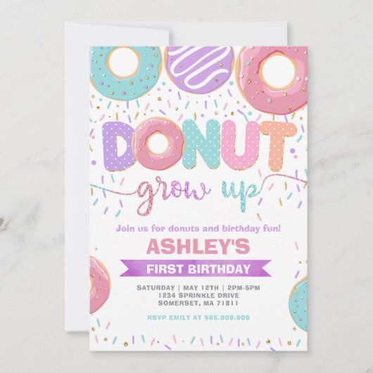 Donut Grow Up First 1st Birthday Invitation (Devant)