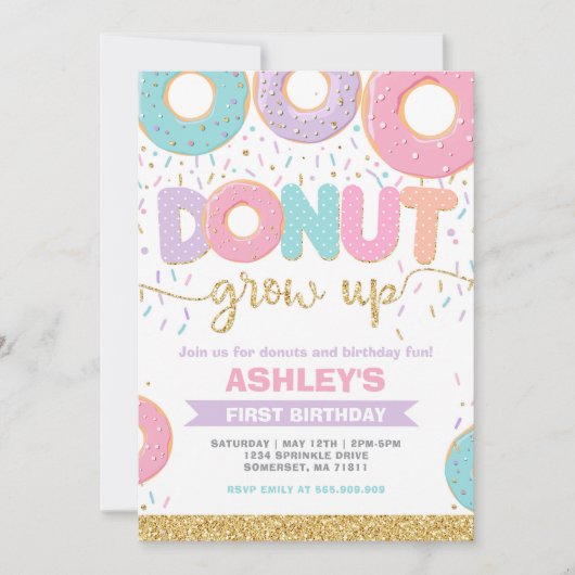 Donut Grow Up First 1st Birthday Invitation (Devant)