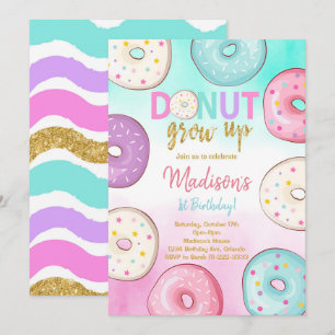 Donut Grow Up Kinderen Verjaardag Uitnodiging