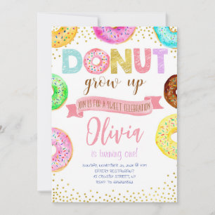 Donut Grow Up Roze Donut Meisje Verjaardagsfeestje Kaart