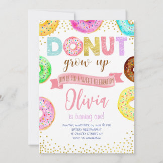 Donut Grow Up Roze Donut Meisje Verjaardagsfeestje Kaart