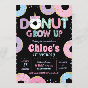 Donut Grow Up Unicorn Anniversaire Invitations Fil