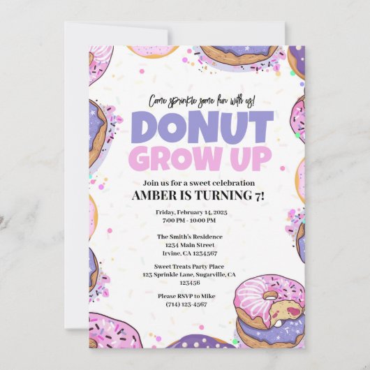 Donut Grow Up verjaardagsuitnodiging Sjabloon elke Kaart (Voorkant)