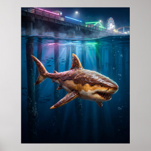 Donut Haai Neon Pier Poster