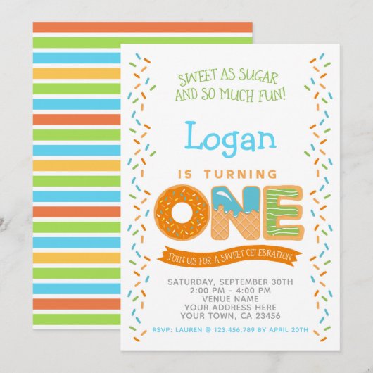 Donut Ice crème Cookie, Sweets Birthday Invitation Kaart (Voorkant / Achterkant)