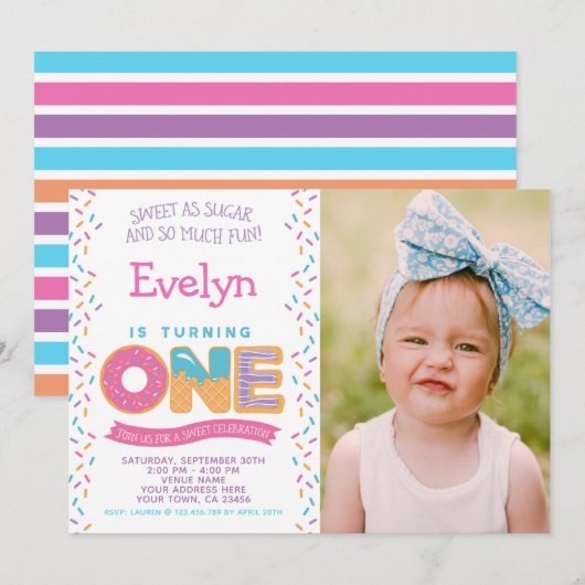 Donut Ijs Koekje, Zoete Uitnodiging Met Foto (Voorkant / Achterkant)