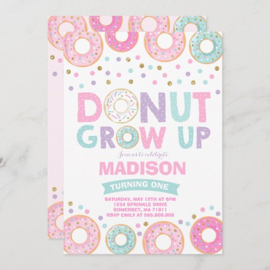 Donut Invitation Anniversaire Donut Grow Up Party (Devant / Derrière)