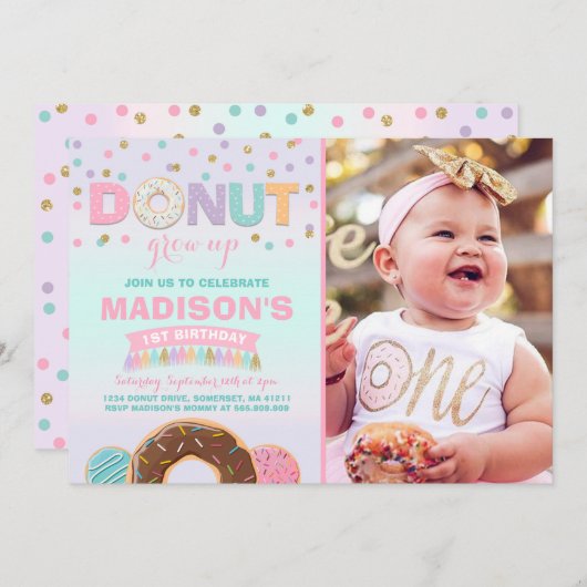 Donut Invitation Anniversaire Donut Grow Up Party (Devant / Derrière)