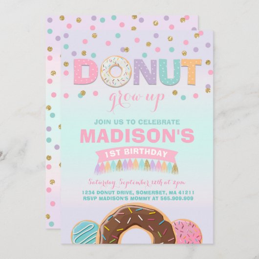 Donut Invitation Anniversaire Donut Grow Up Party (Devant / Derrière)