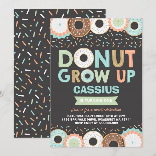 Donut Invitation Anniversaire Donut Grow Up Party (Devant / Derrière)