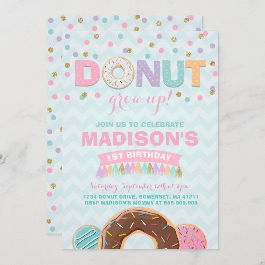 Donut Invitation Anniversaire Donut Grow Up Party (Devant / Derrière)