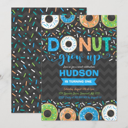 Donut Invitation Anniversaire Donut Grow Up Party (Devant / Derrière)