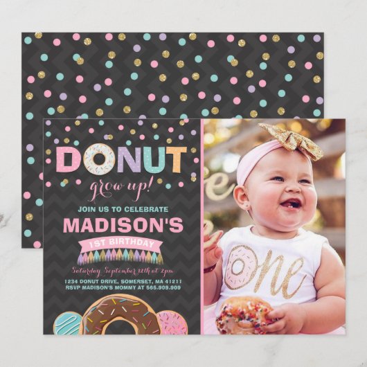 Donut Invitation Anniversaire Donut Grow Up Party (Devant / Derrière)