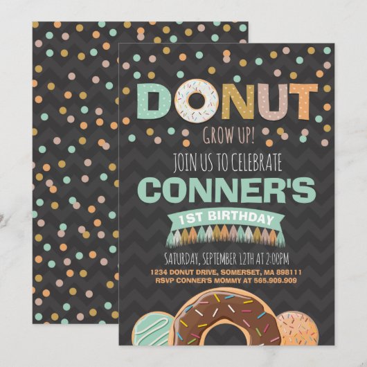 Donut Invitation Anniversaire Donut Grow Up Party (Devant / Derrière)