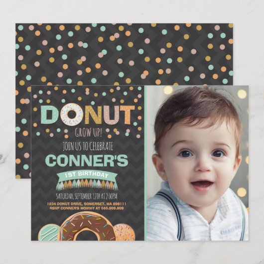 Donut Invitation Anniversaire Donut Grow Up Party (Devant / Derrière)