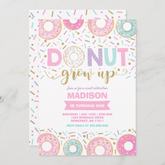 Donut Invitation Anniversaire Donut Grow Up Party (Devant / Derrière)