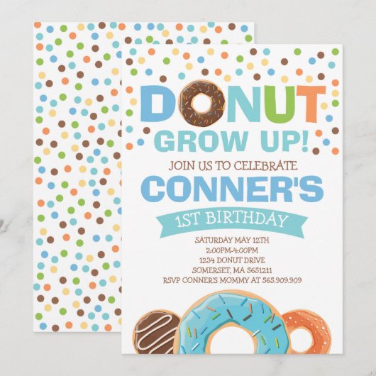Donut Invitation Anniversaire Donut Grow Up Party (Devant / Derrière)