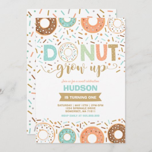 Donut Invitation Anniversaire Donut Grow Up Party (Devant / Derrière)