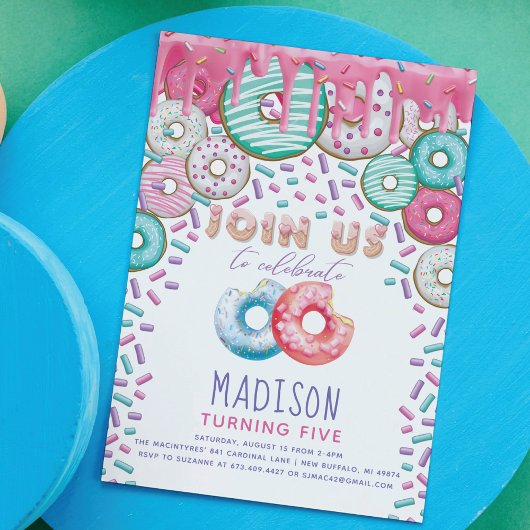 Donut Invitation Anniversaire Saupoudrer de couleu
