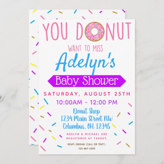Donut, Invitation Baby shower de Doughnut (Devant / Derrière)