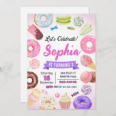 Donut Invitation d'anniversaire, sucreries, bonbon (Devant / Derrière)
