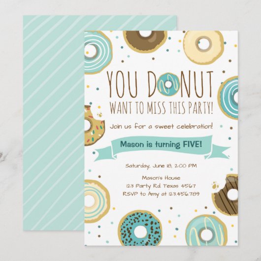 Donut Invitation Fête Anniversaire Donut Veut Manq (Devant / Derrière)