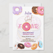 Donut invitation fille de 4ème anniversaire (Devant)