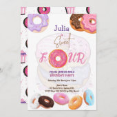 Donut invitation fille de 4ème anniversaire (Devant / Derrière)
