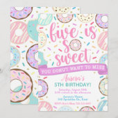 Donut Invitation, Five is Sweet Invitation, 5e pla Kaart (Voorkant / Achterkant)