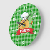 Donut Keuken Chef Groen Gingham Grote Klok (Hoek)