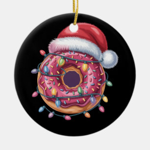 Donut Liefhebber Kerstlichten Santa Hoed Kinderen Keramisch Ornament