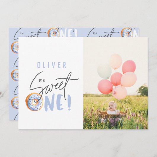 Donut liefje 1e verjaardag uitnodiging (Voorkant / Achterkant)