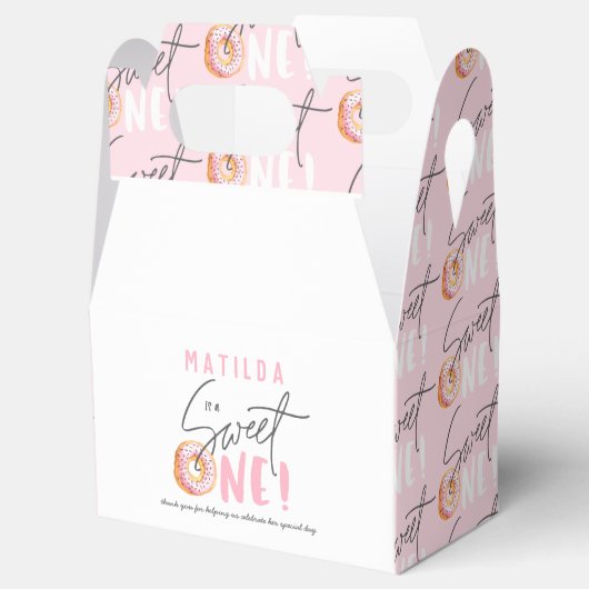 Donut liefje één roze 1e verjaardag bedankdoosjes (Geopend)