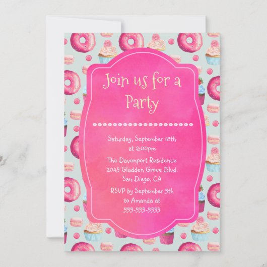 Donut Macarons Et Cupcake Invitation Générique Du (Devant)