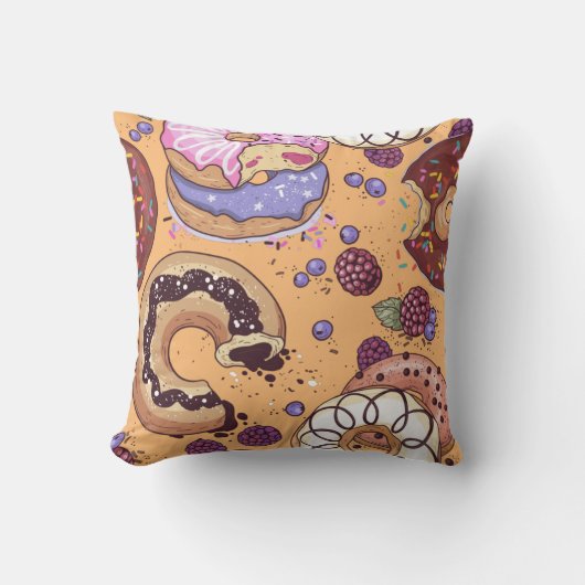 Donut met hap illustratie kussen (Voorkant)