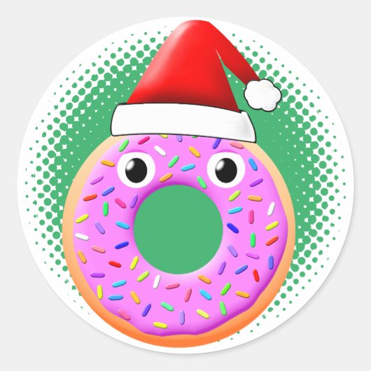 Donut met ogen en strooit Santas Pet tekening Ronde Sticker (Voorkant)