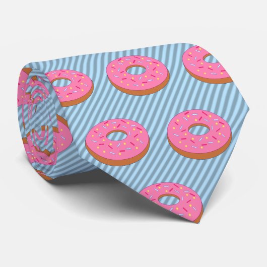 Donut met roze vorst - streep op uw kleur stropdas (Opgerold)