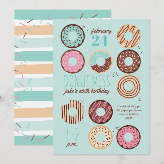 Donut Miss Boy's Donut Anniversaire Invitation (Devant / Derrière)