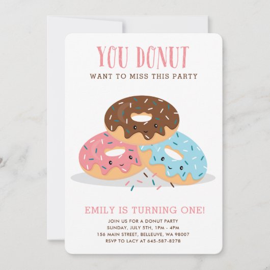 Donut Miss Ce Fun Anniversaire invitation rose (Devant)