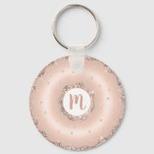 Donut monogram roos goud glitter script girly sleutelhanger (Voorkant)