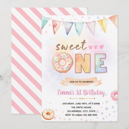 Donut ONE, invitation à l'anniversaire (Devant / Derrière)