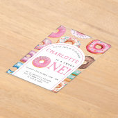 Donut Pattern 1st Birthday Party Eerste Zoete Acryl Uitnodigingen (Laagn)