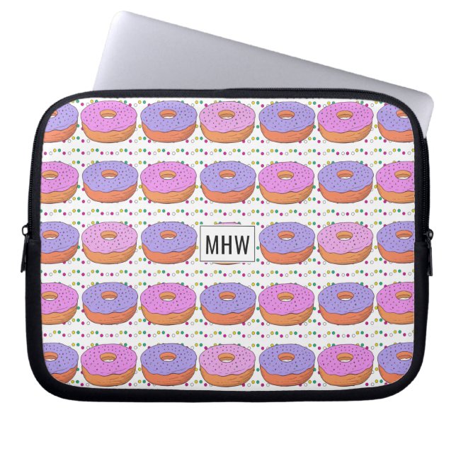 Donut Pattern aangepaste monogram laptophoezen Laptop Sleeve (Voorkant)